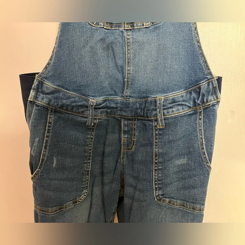Indigo Blue Women’s Distressed Denim Maternity Overall Bibs, XS